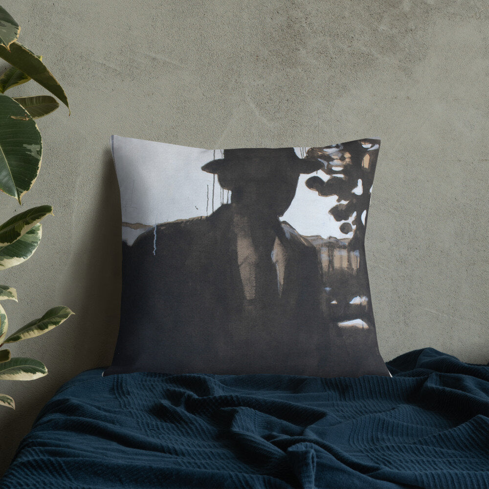 Man in Hat Silhouette Premium Pillow