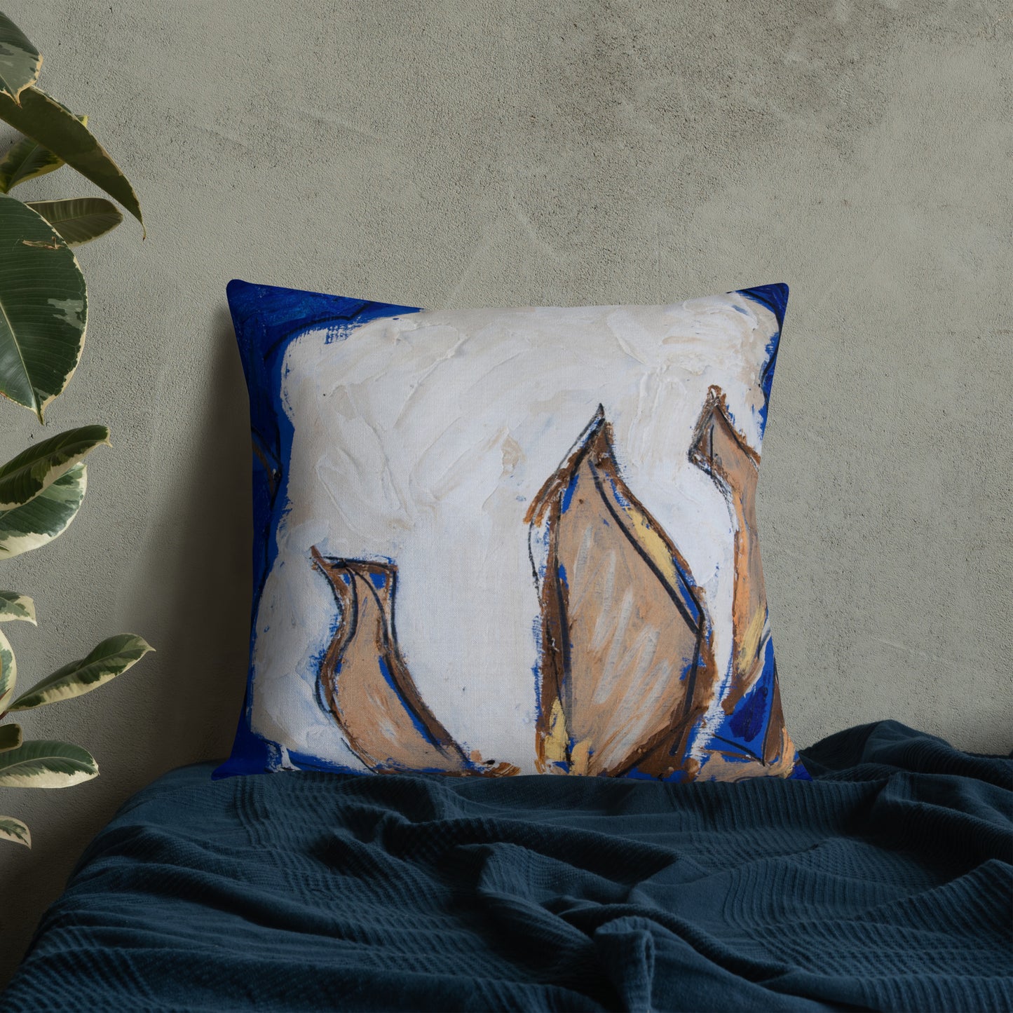 Cobalt Blue Cotton Boll Premium Pillow