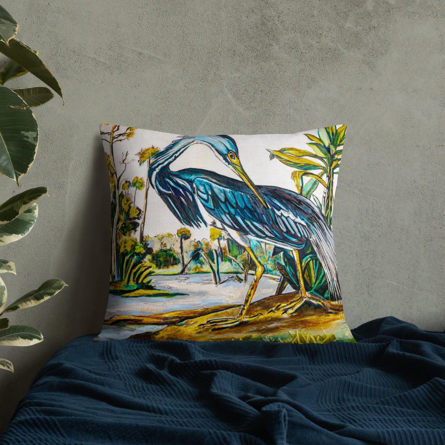 Blue Heron (Dark) Premium Pillow