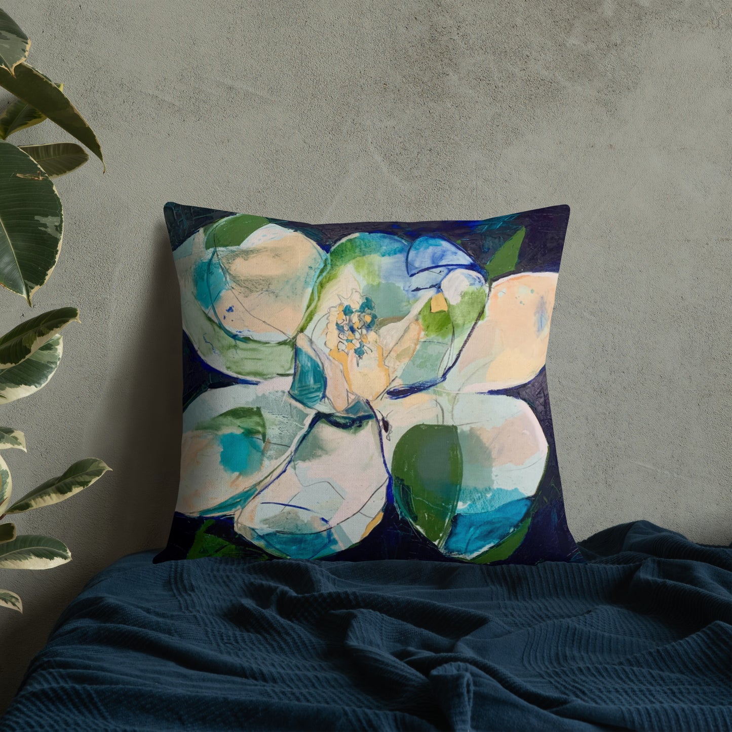 Bold Indigo Magnolia Premium Pillow