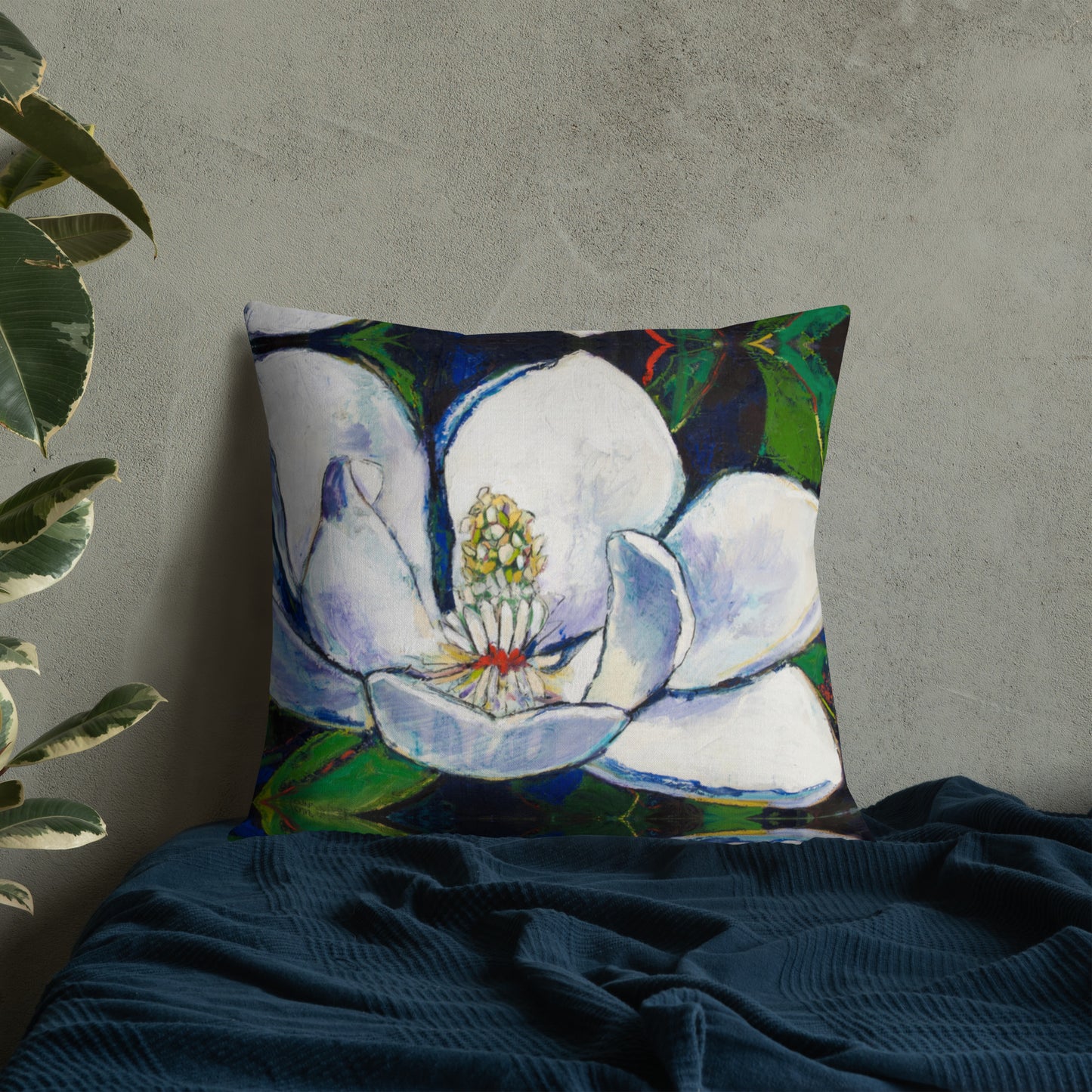 Bold Magnolia with Red Center Premium Pillow