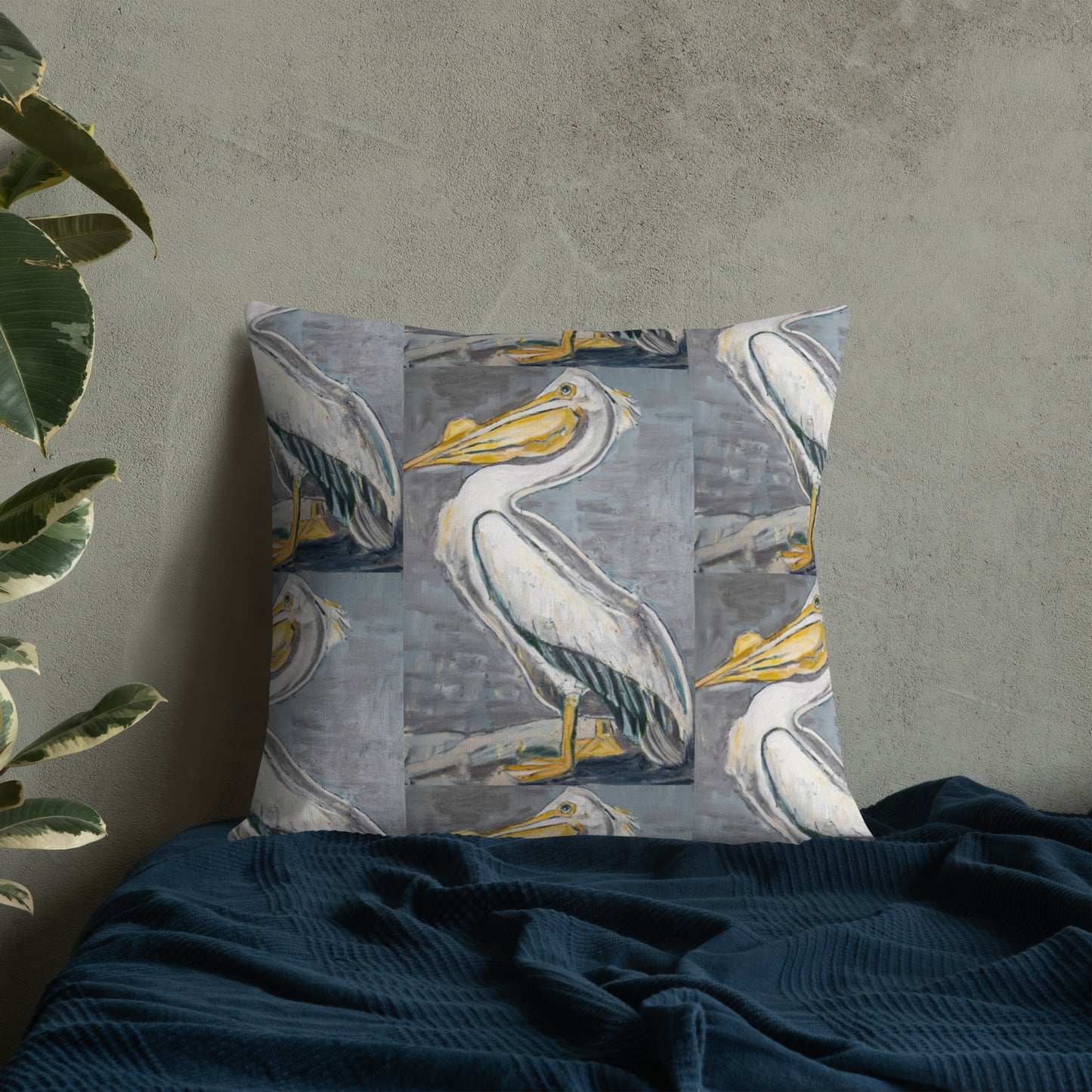 White Pelican with Silver Premium Pillow