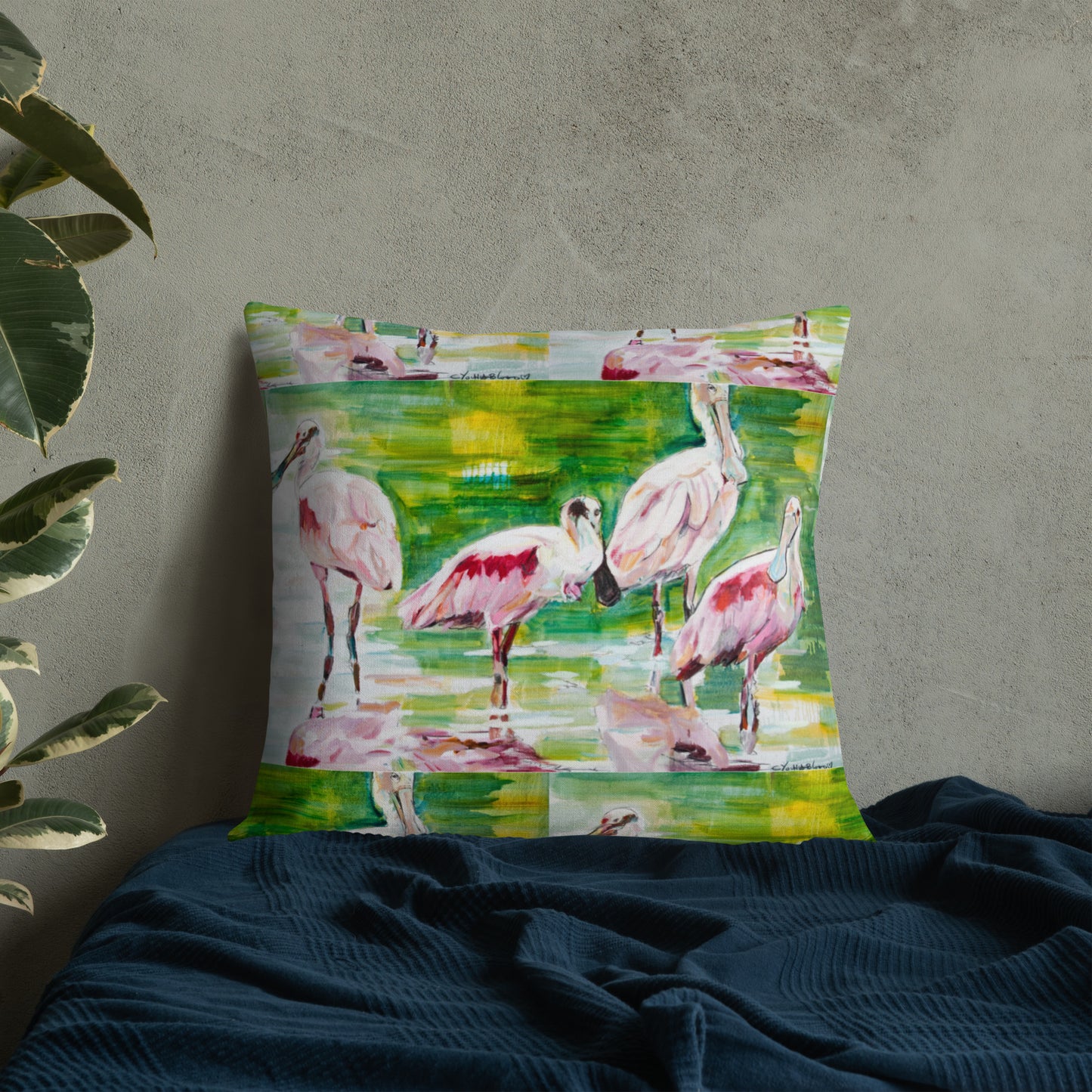 Roseate Spoonbill Family of Four Premium Pillow