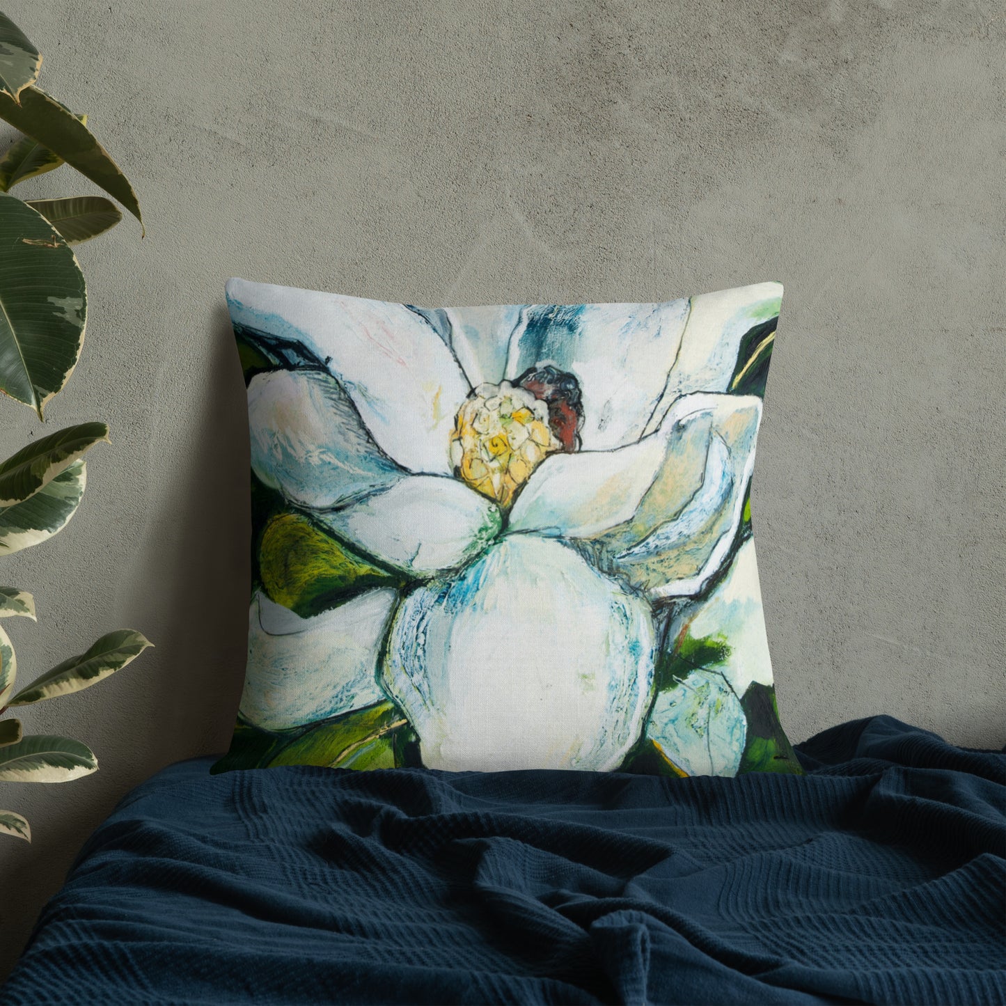 Open Petal Magnolia Premium Pillow