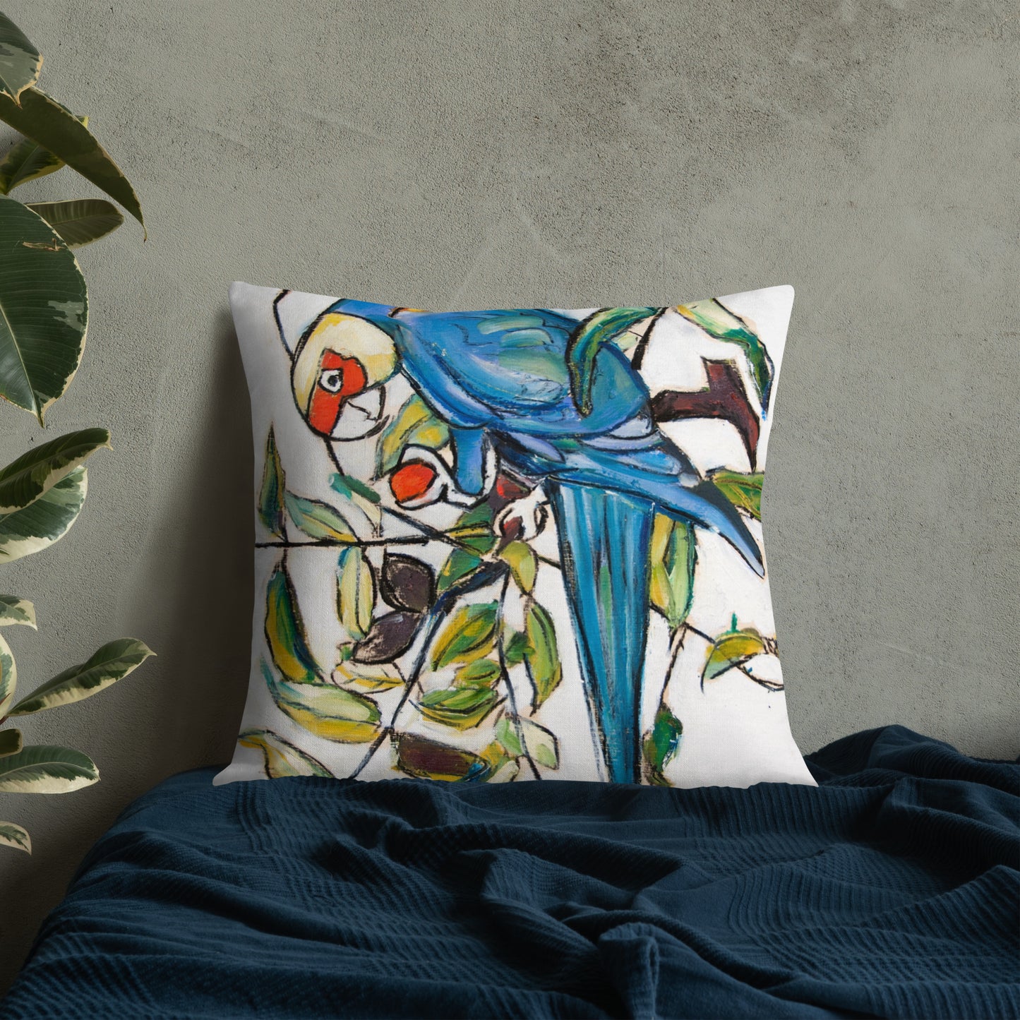 Blue Parakeets Premium Pillow