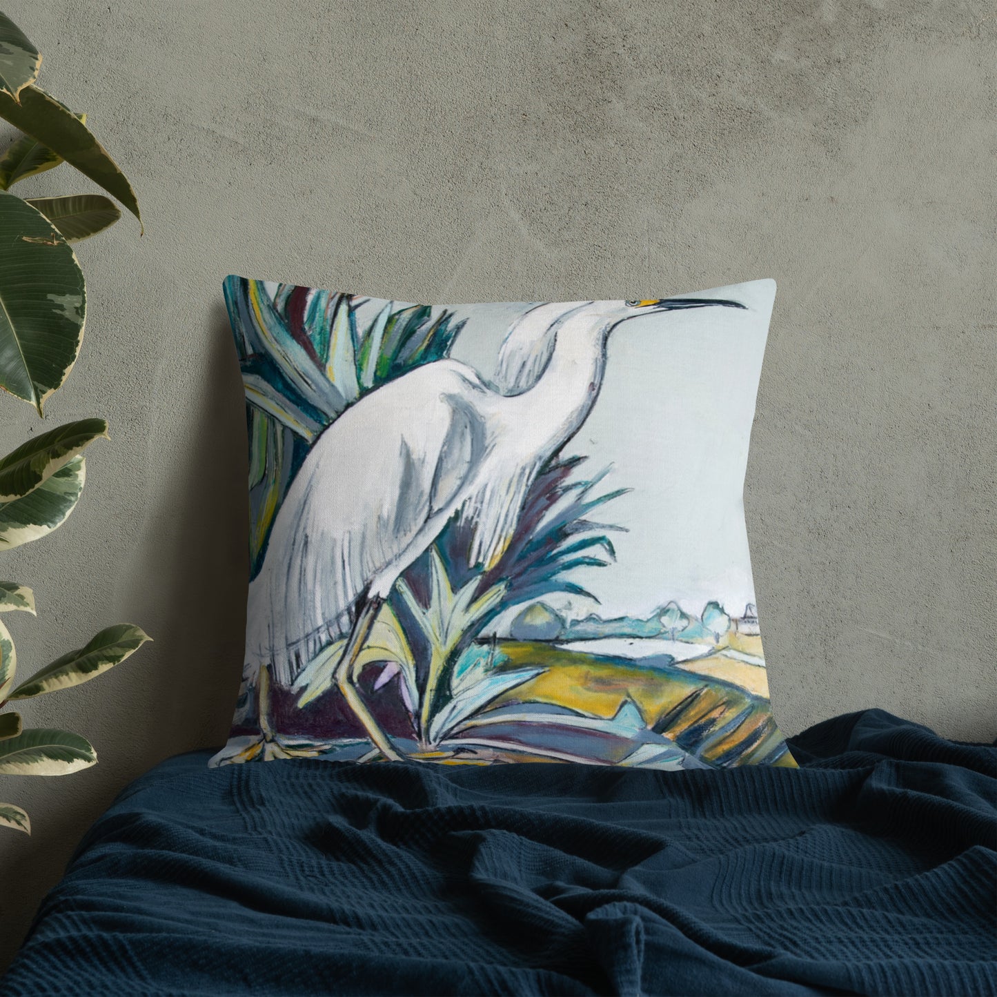 Snowy White Heron Premium Pillow