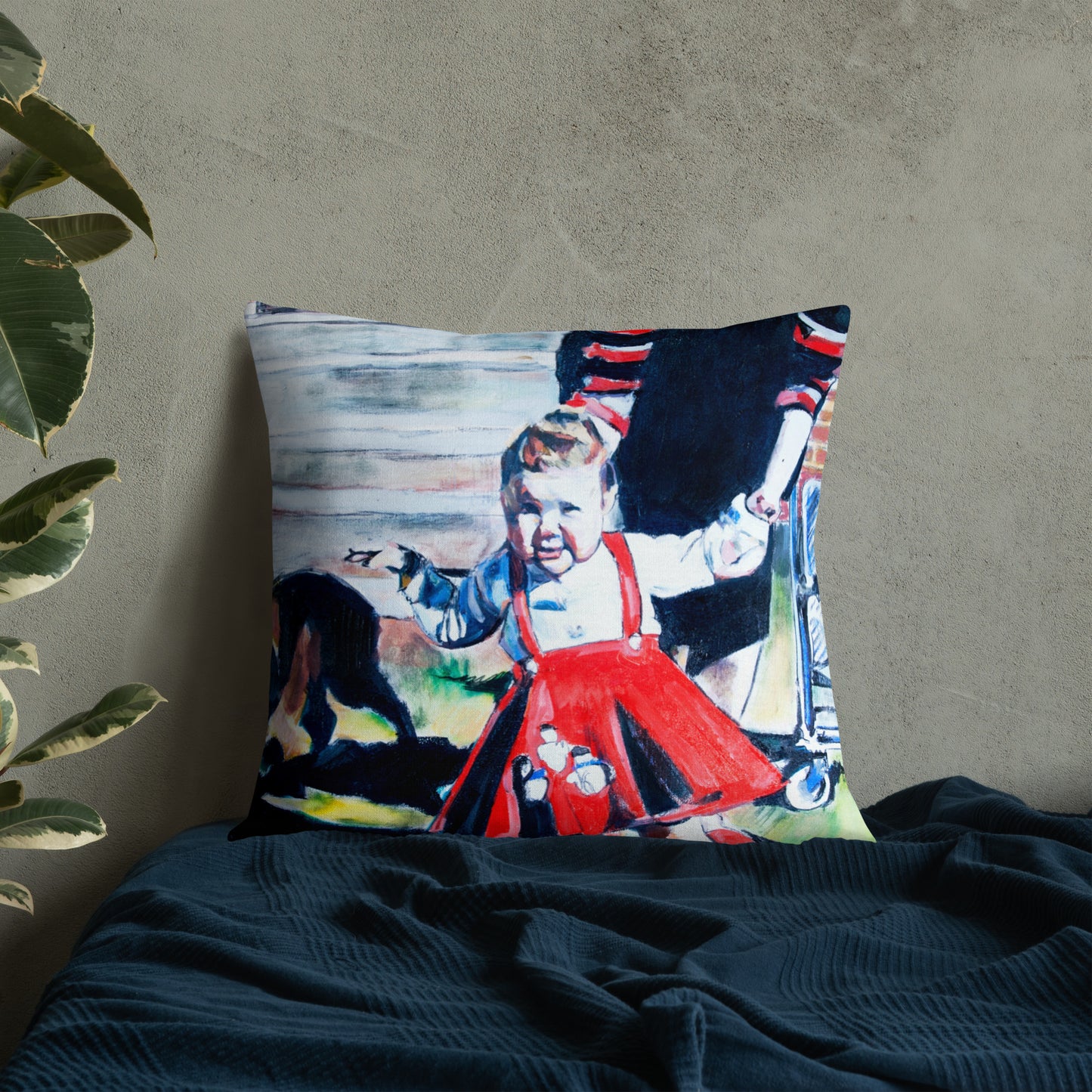 Vintage Mother with Baby in Red Dress Premium Pillow