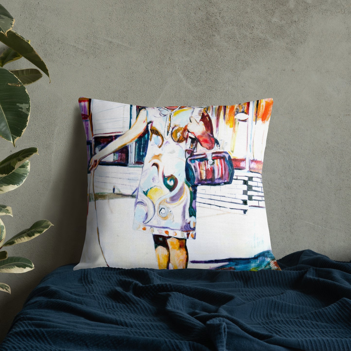 Vintage Italian Grandmother with Pink Poodle Premium Pillow