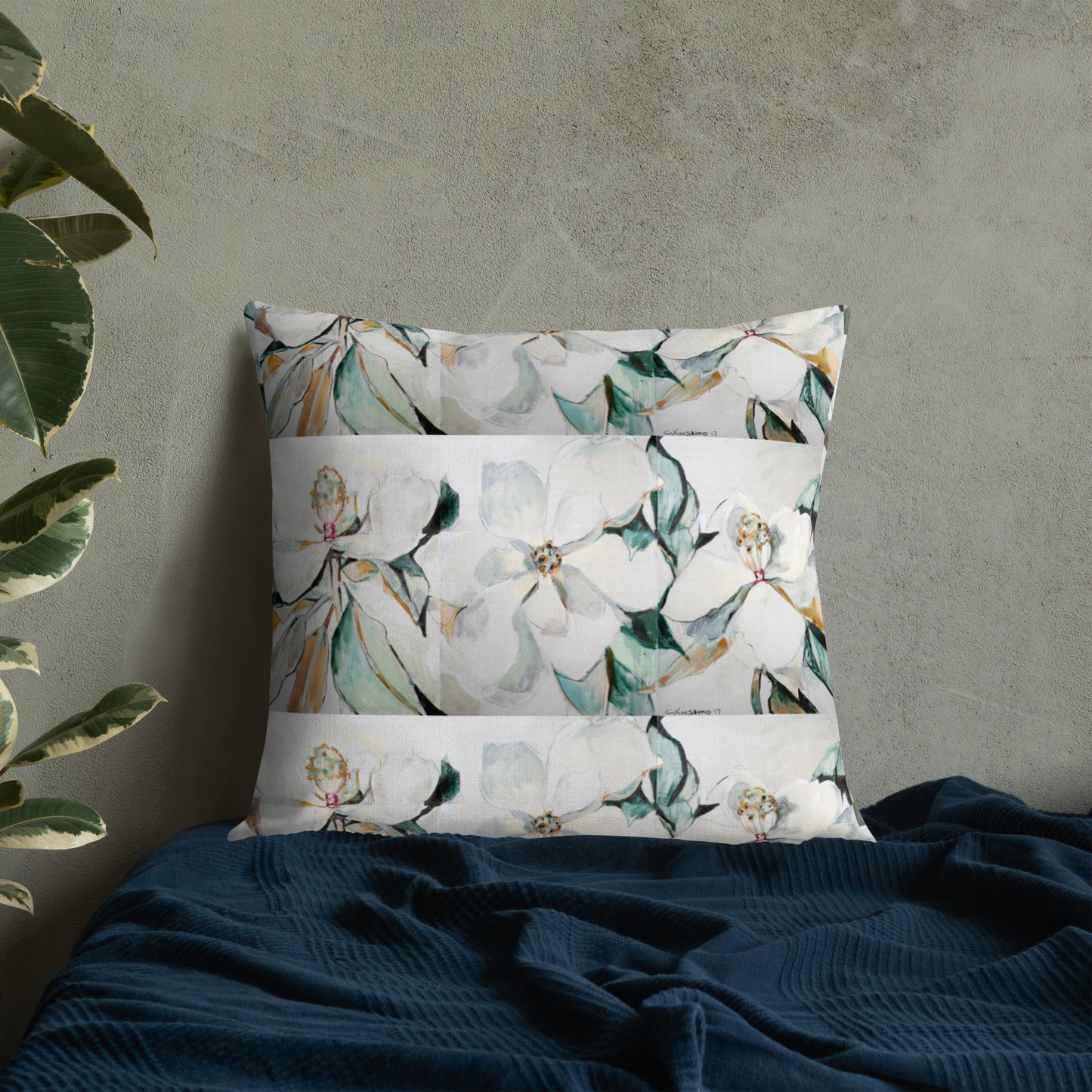 Soft Magnolia Triptych Premium Pillow