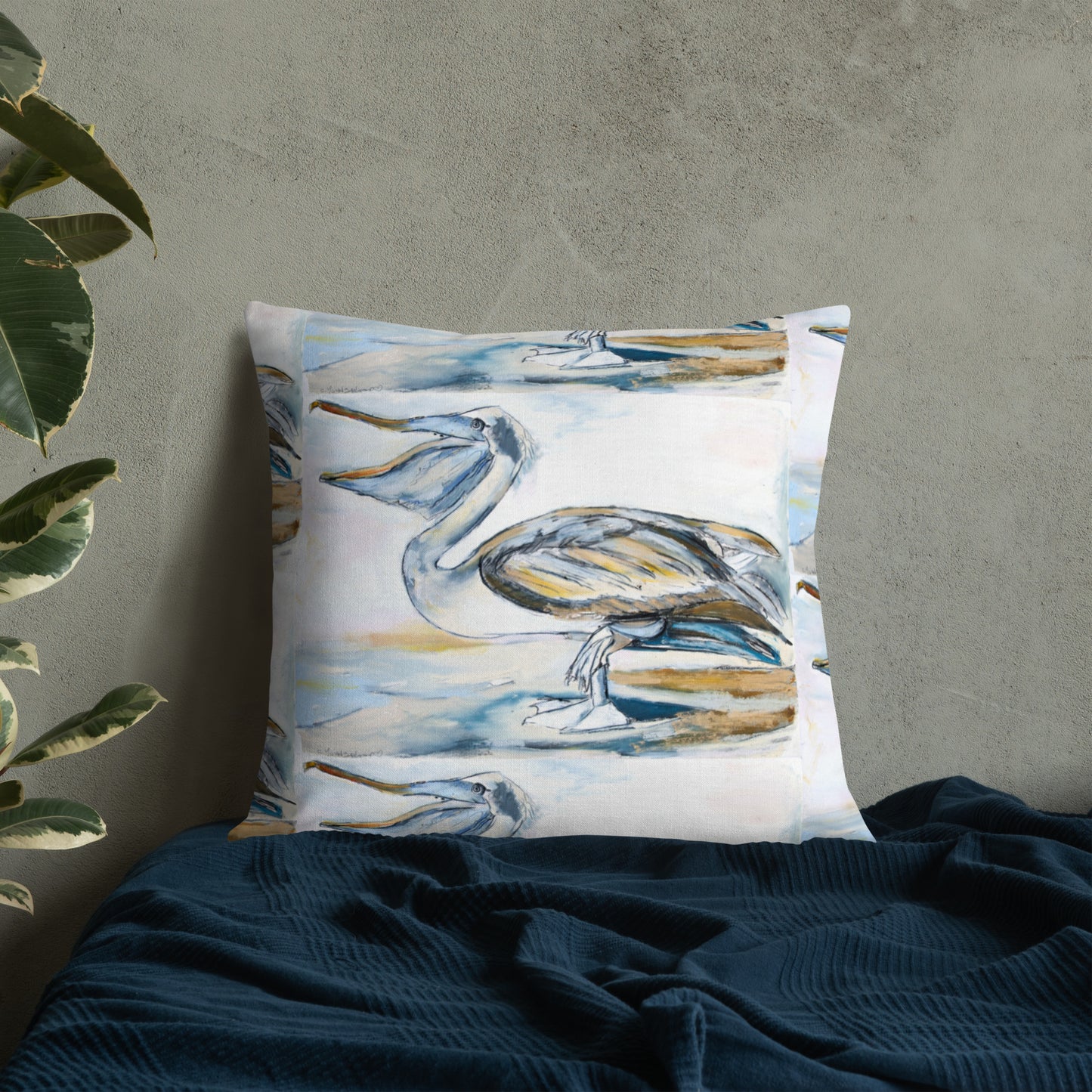 Brown Pelican on the Shore Premium Pillow