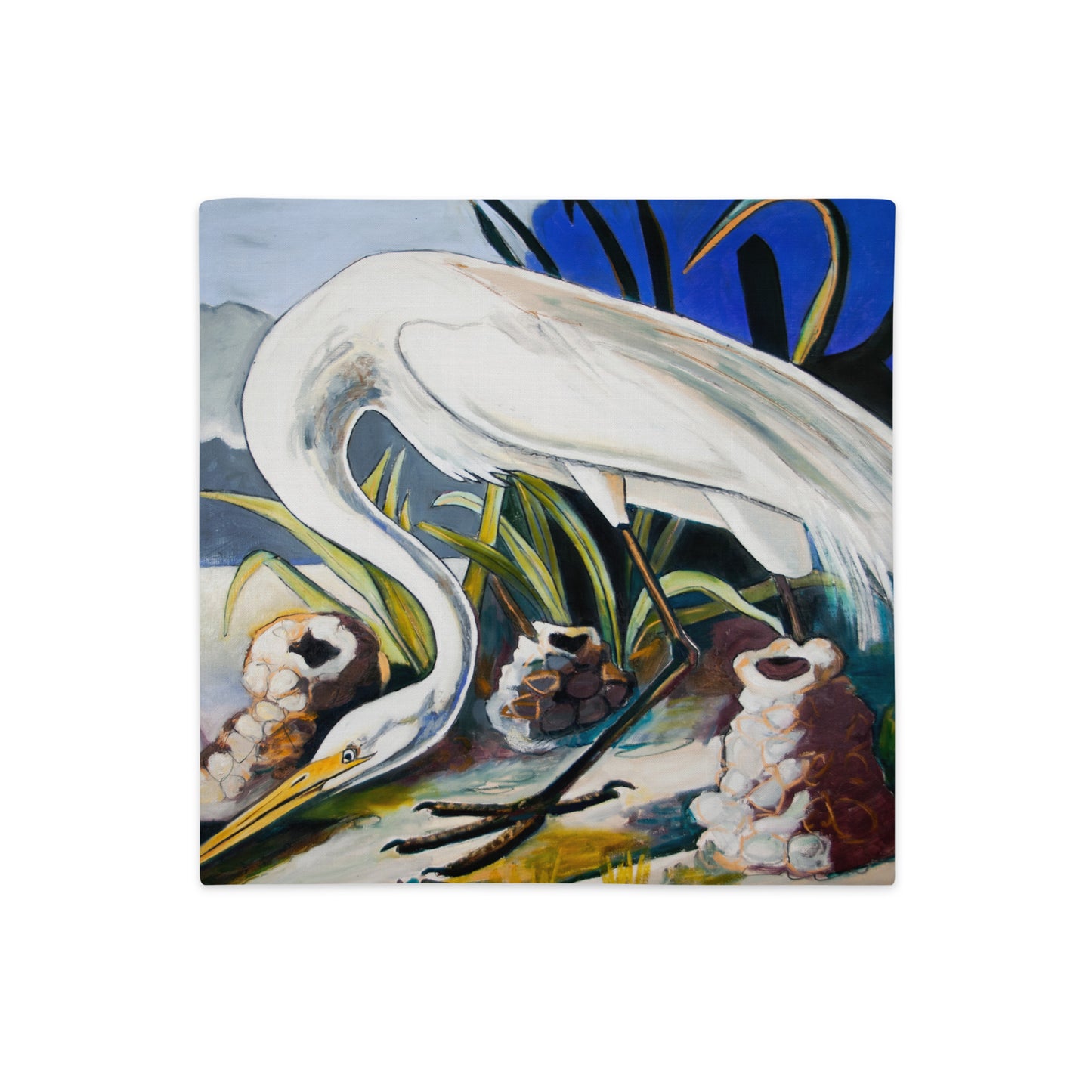 Great White Egret with Crawfish Piles Premium Pillow Case