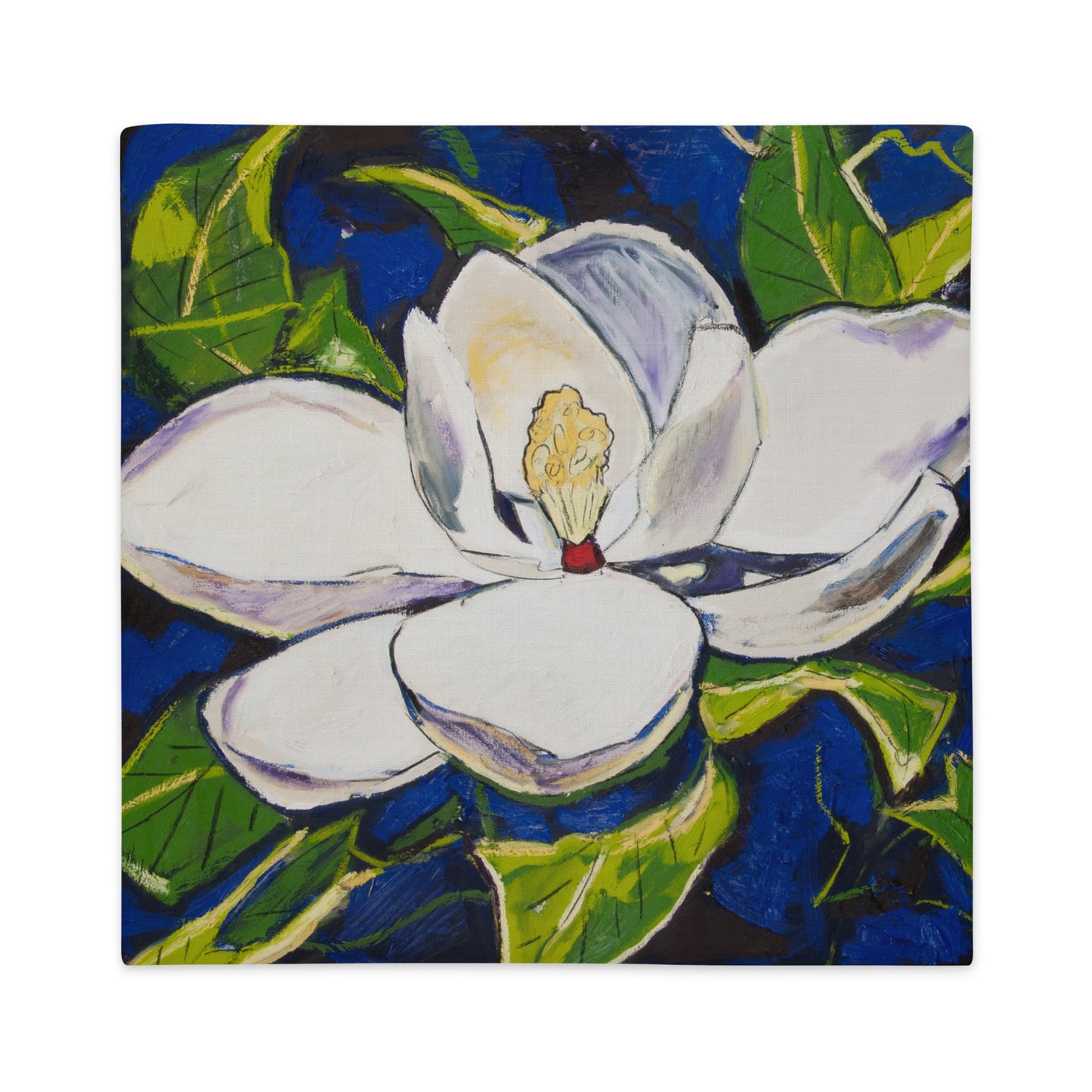 Magnolia with Royal Blue Premium Pillow Case