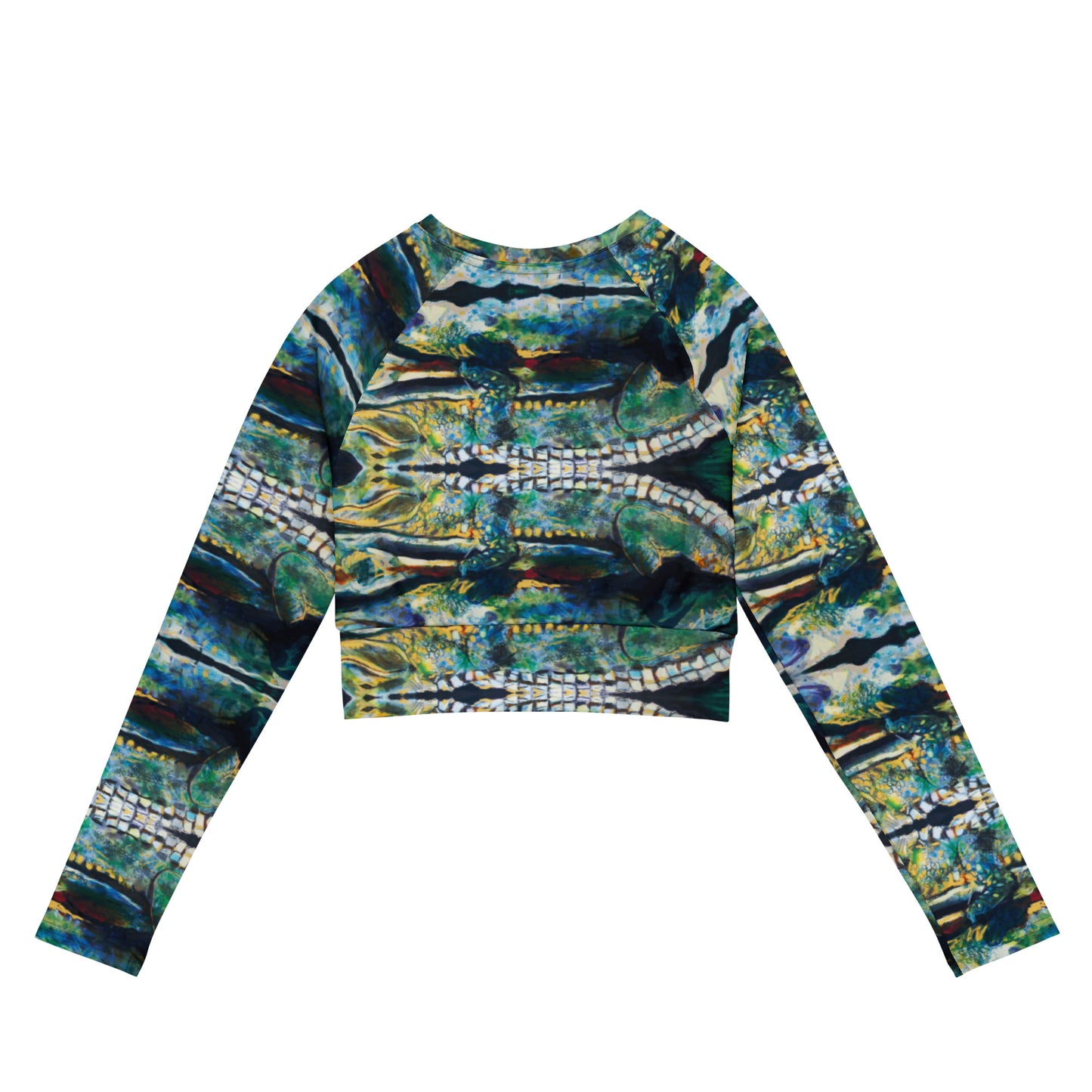 Psychedelic Gator with Reflection in the Bayou Recycled long-sleeve crop top