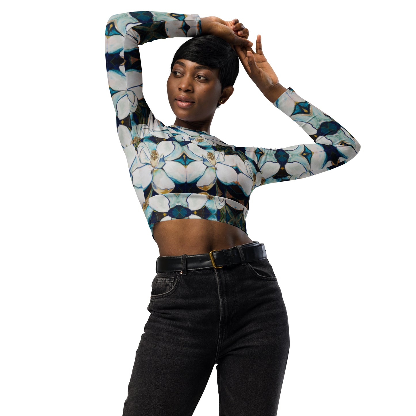 Indigo Magnolia Recycled long-sleeve crop top