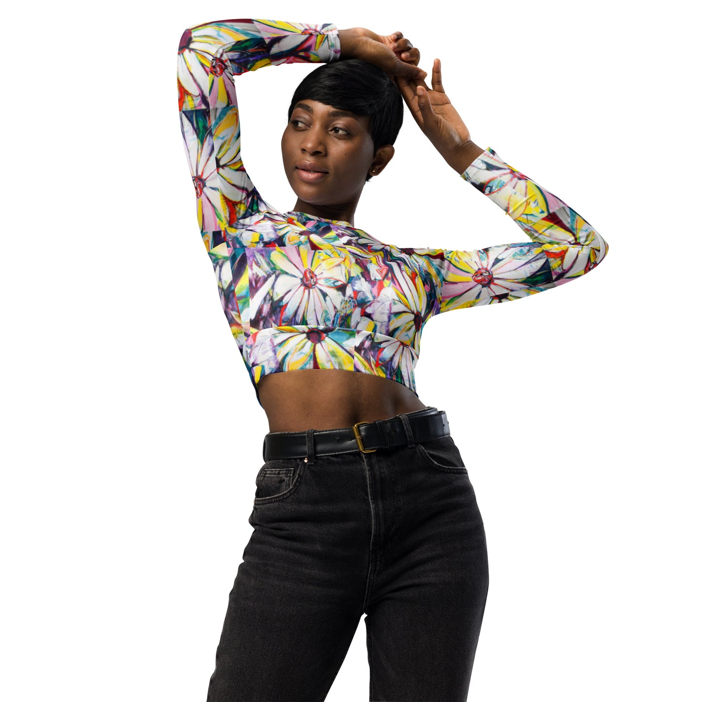 Zinnias Recycled long-sleeve crop top