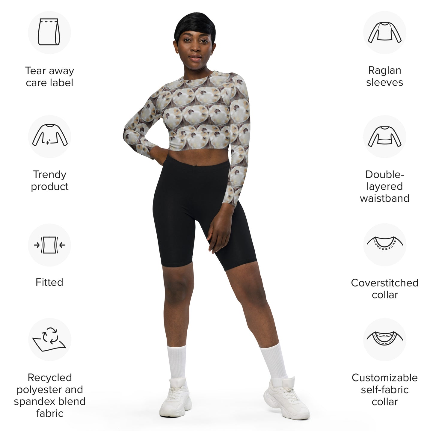 Neutral Oyster Shells Recycled long-sleeve crop top