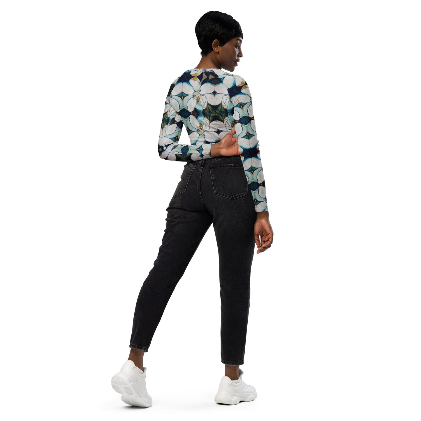 Indigo Magnolia Recycled long-sleeve crop top