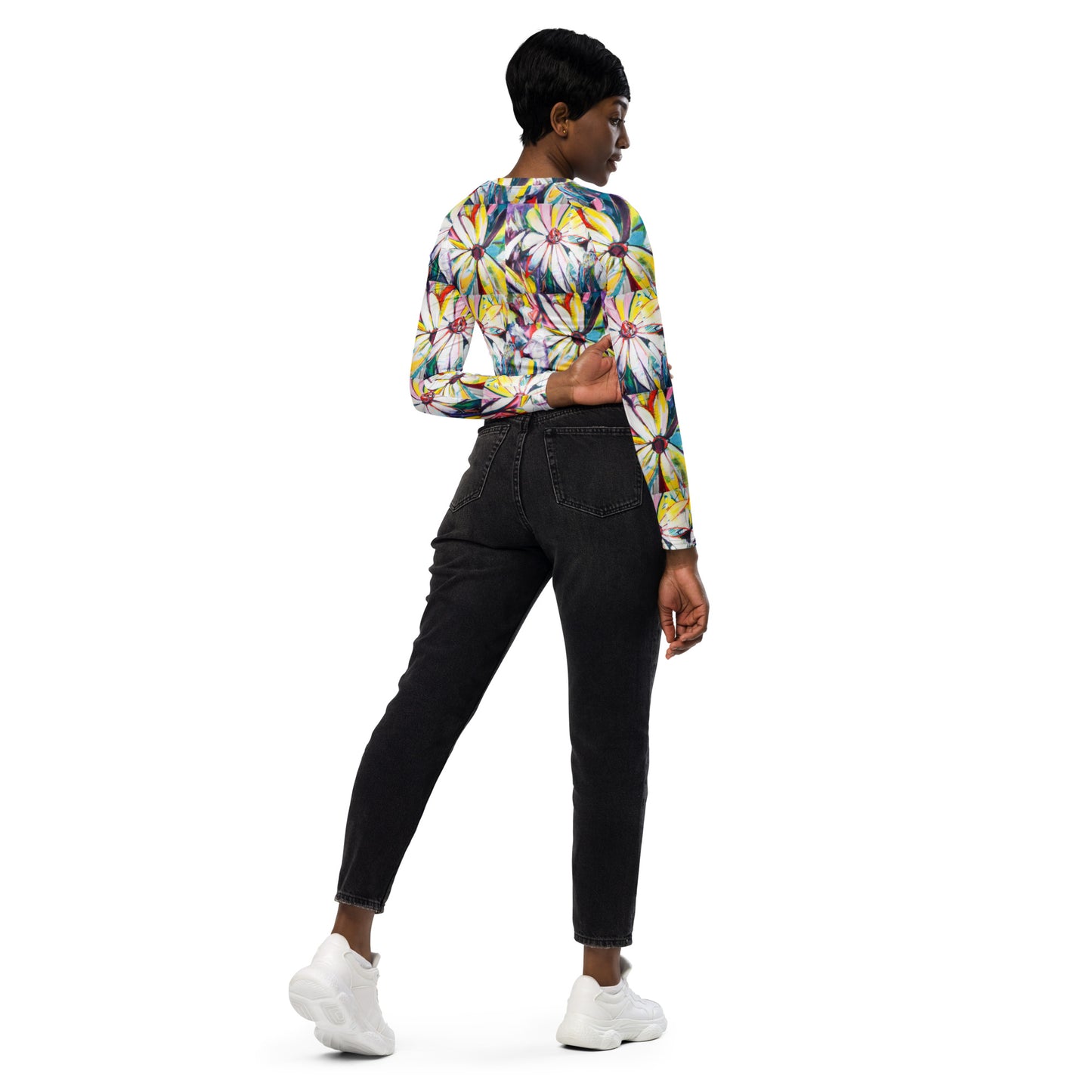 Zinnias Recycled long-sleeve crop top