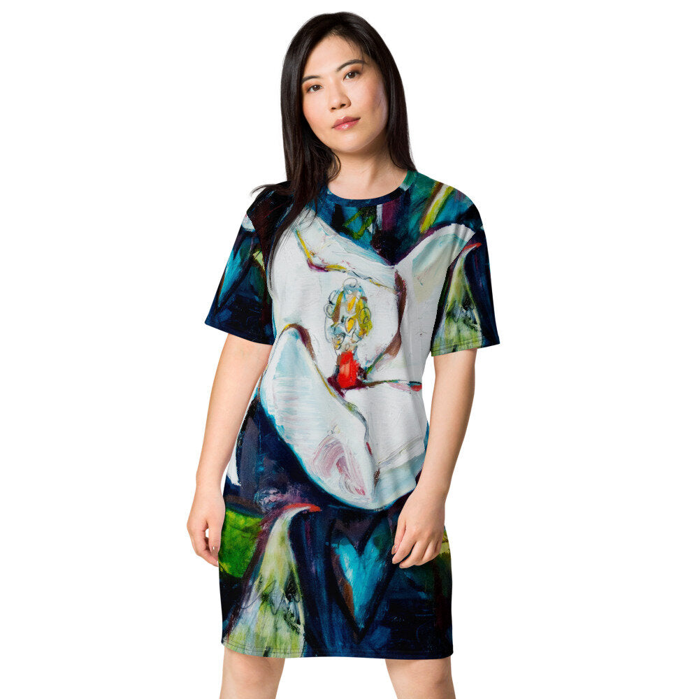 Magnolia with Painted Bunting T-shirt dress