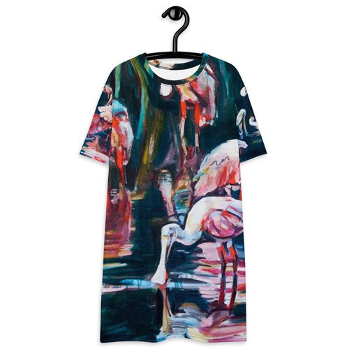 Roseate Spoonbills Reflection T-shirt dress