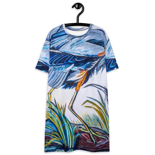 Blue Heron Catching Fish II T-shirt dress