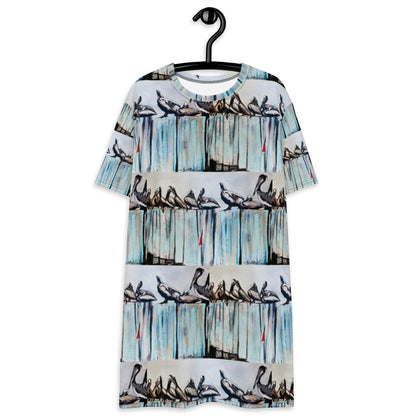 Pelicans on the Pier Pattern T-shirt dress
