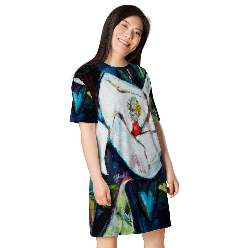 Magnolia with Painted Bunting T-shirt dress