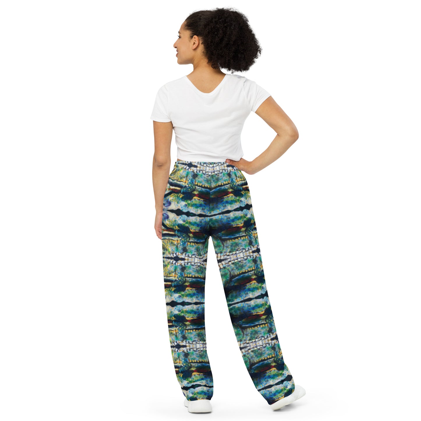 Psychedelic Gator with Reflection All-over print unisex wide-leg pants