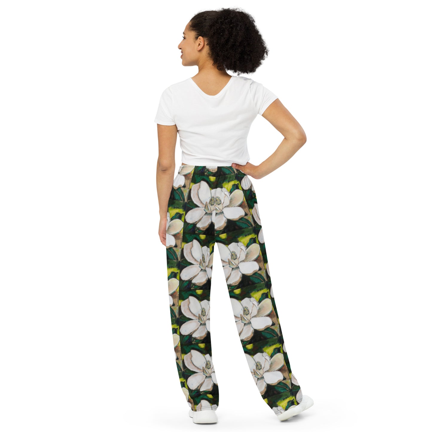 Magnolia on Wood All-over print unisex wide-leg pants