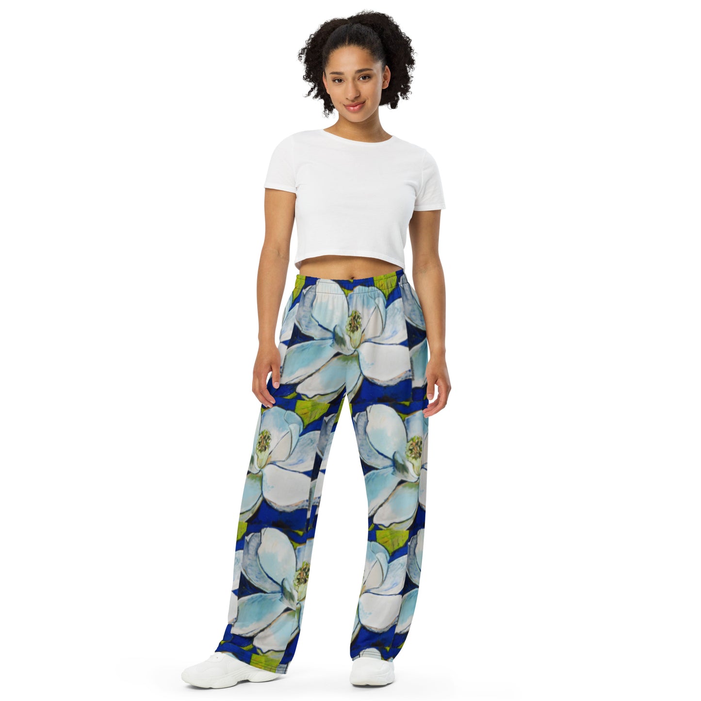 Royal Blue Magnolia All-over print unisex wide-leg pants