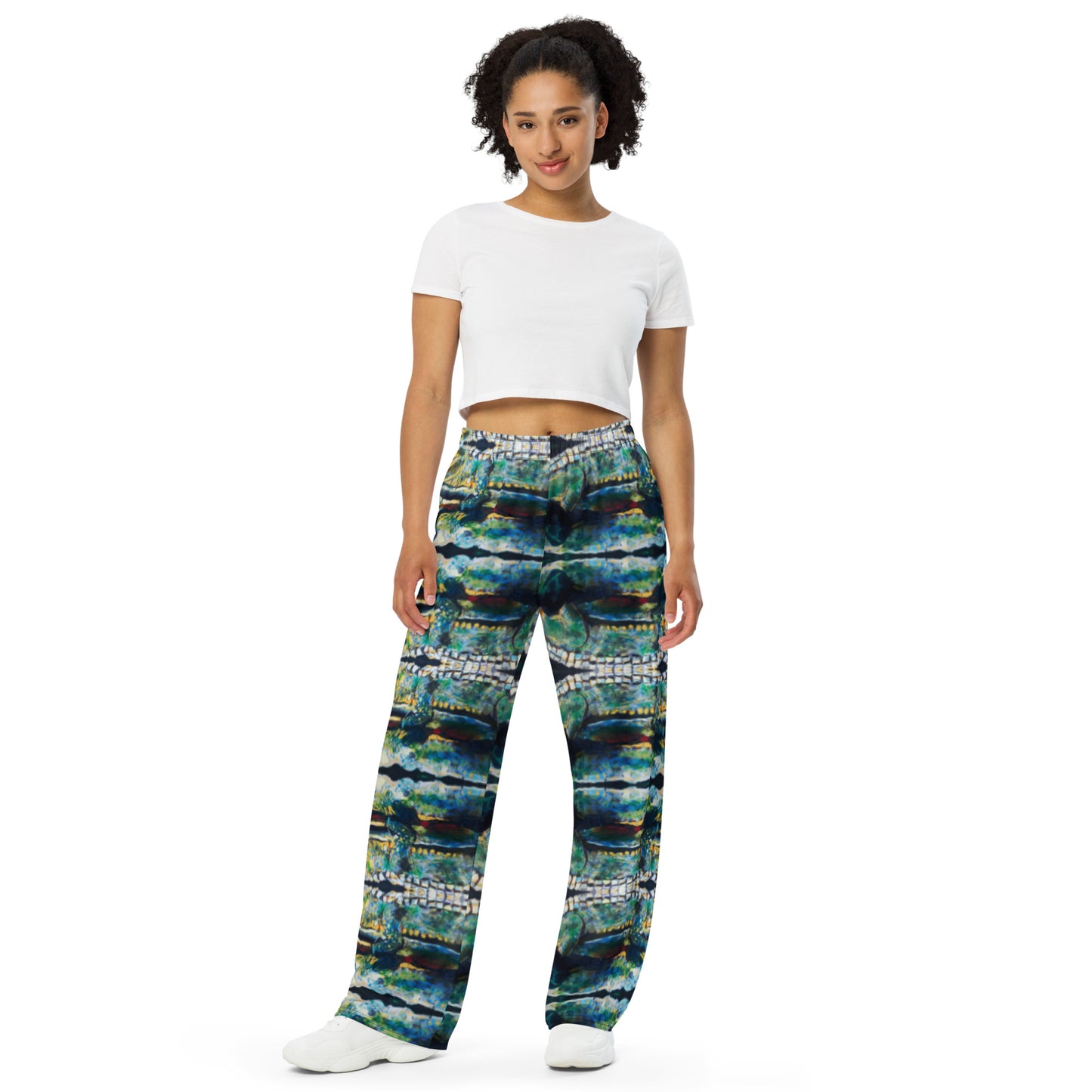 Psychedelic Gator with Reflection All-over print unisex wide-leg pants