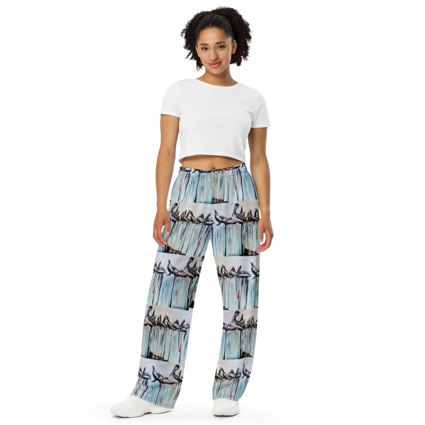 Pelicans on the Pier All-over print unisex wide-leg pants