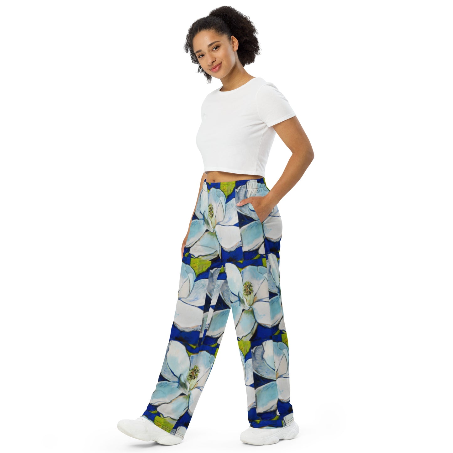 Royal Blue Magnolia All-over print unisex wide-leg pants