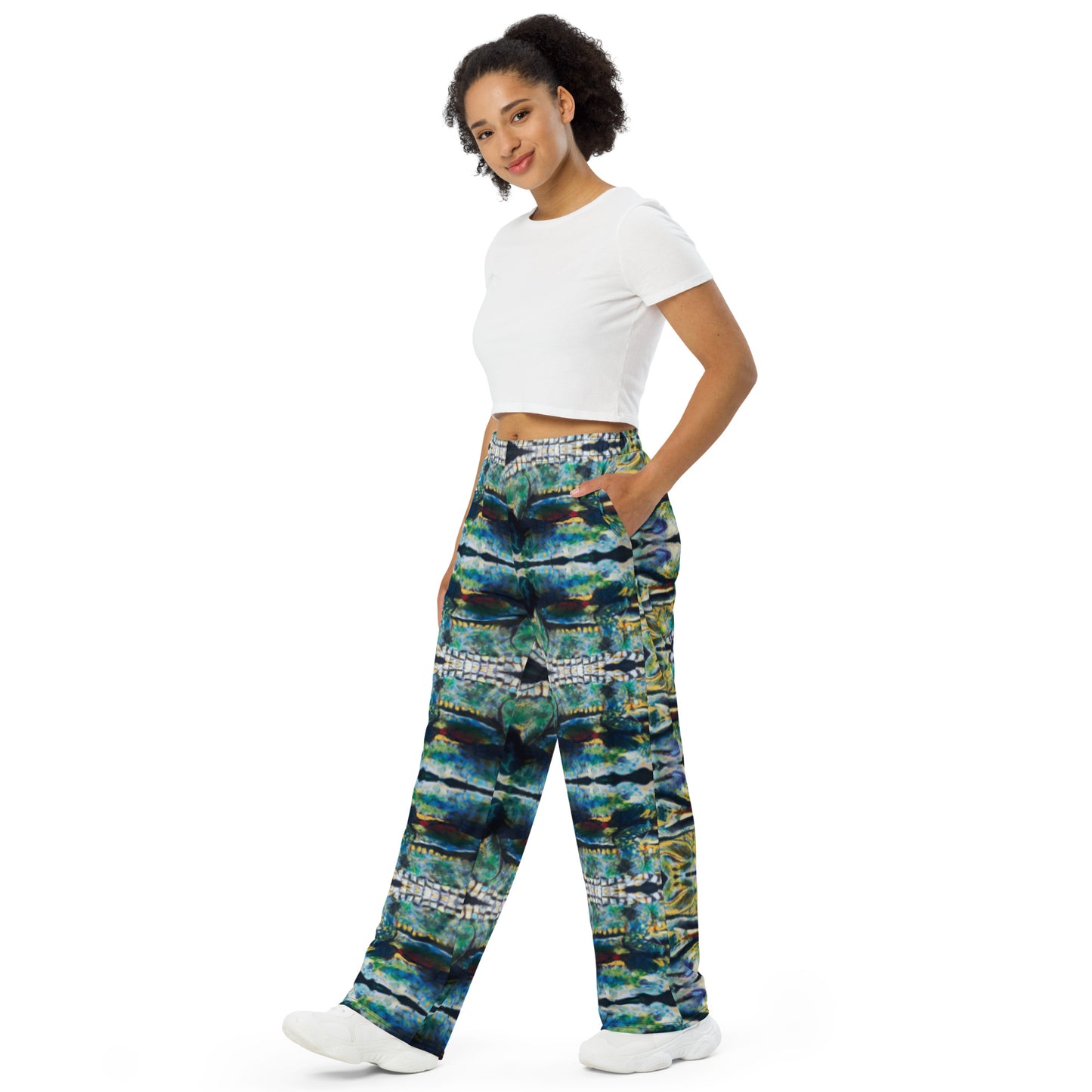 Psychedelic Gator with Reflection All-over print unisex wide-leg pants