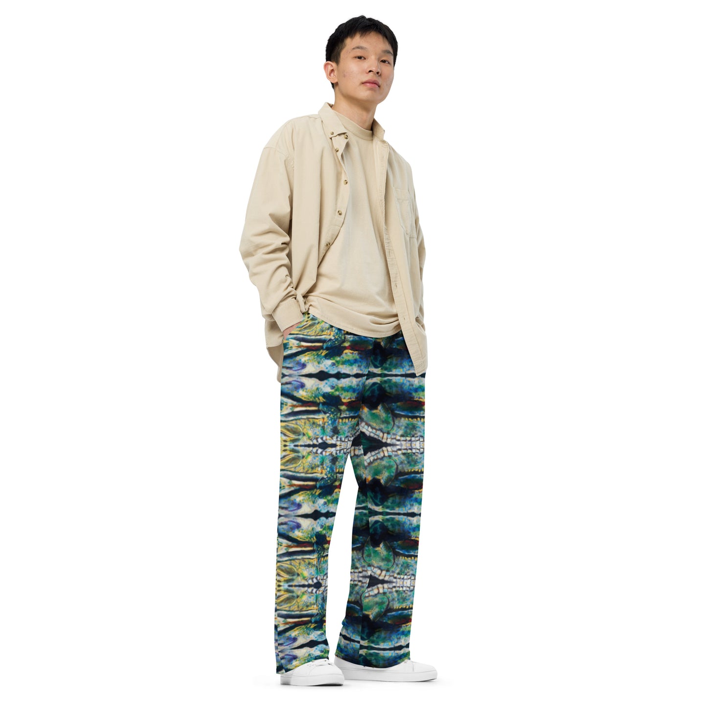 Psychedelic Gator with Reflection All-over print unisex wide-leg pants