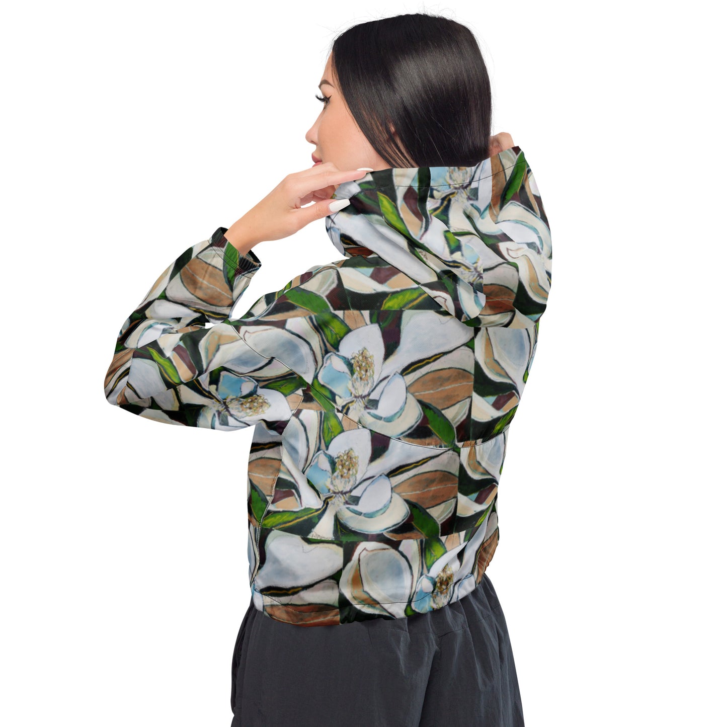 Abstract Magnolia Women’s cropped windbreaker