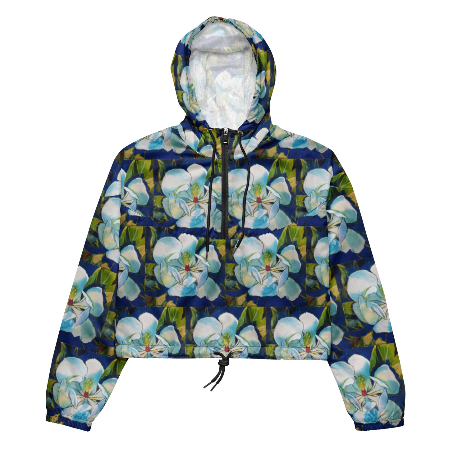 Royal Blue Magnolia Pattern Women’s cropped windbreaker