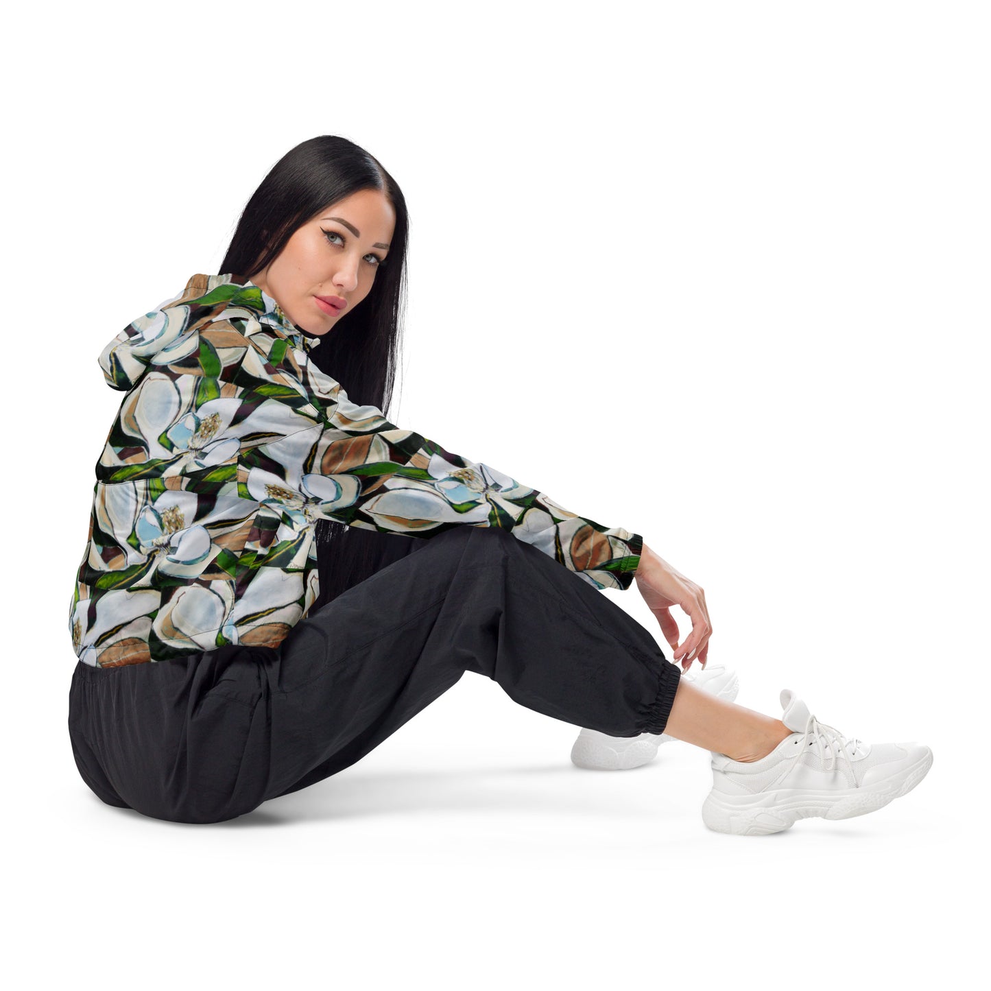 Abstract Magnolia Women’s cropped windbreaker