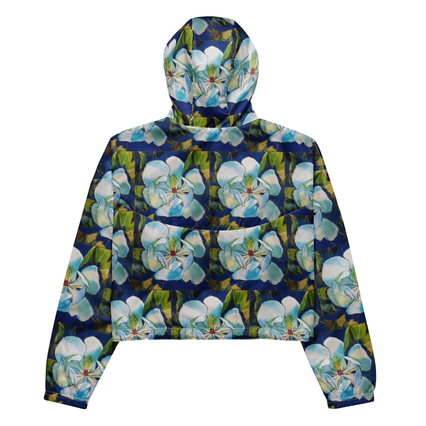 Royal Blue Magnolia Pattern Women’s cropped windbreaker