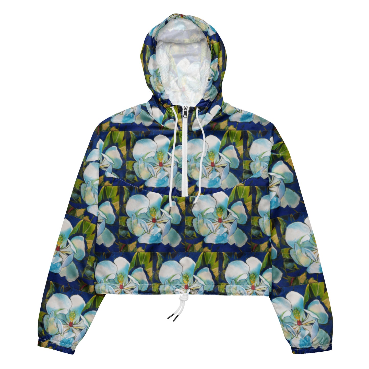 Royal Blue Magnolia Pattern Women’s cropped windbreaker