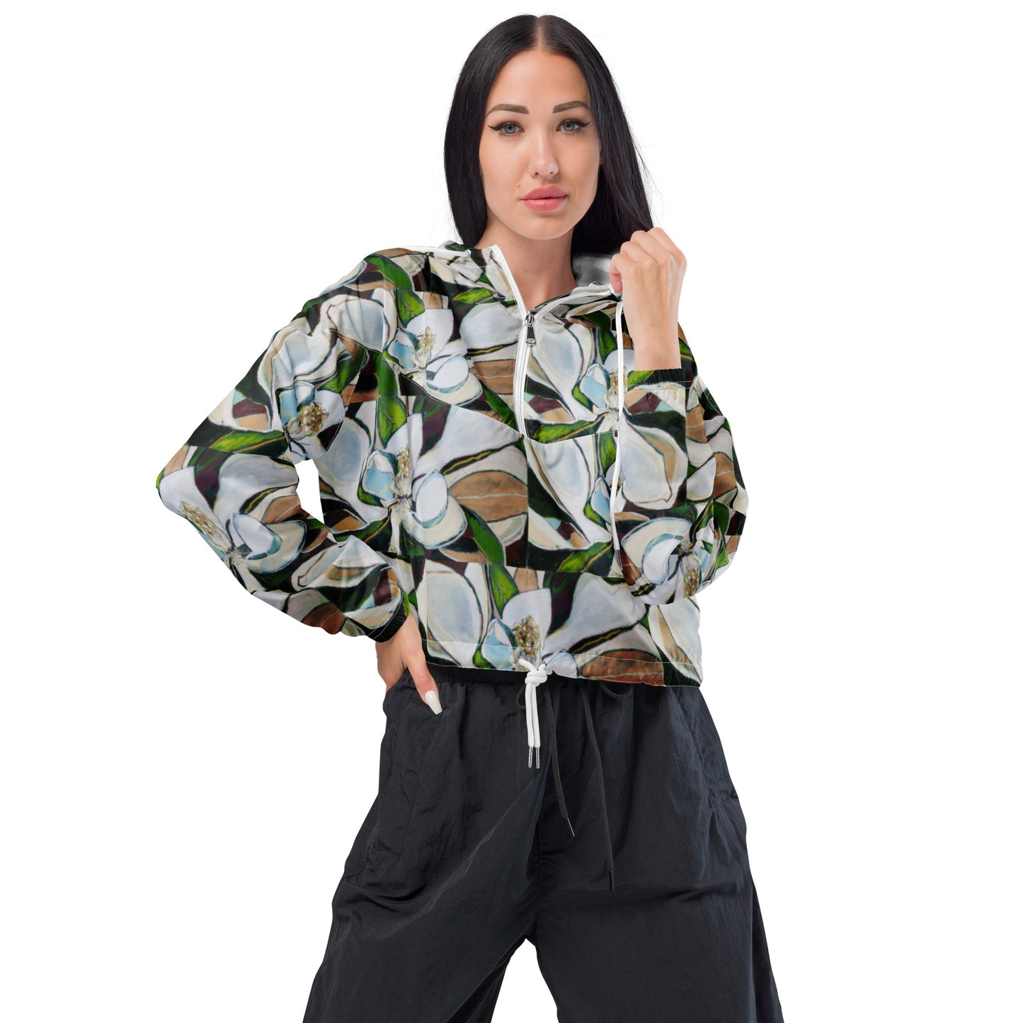 Abstract Magnolia Women’s cropped windbreaker