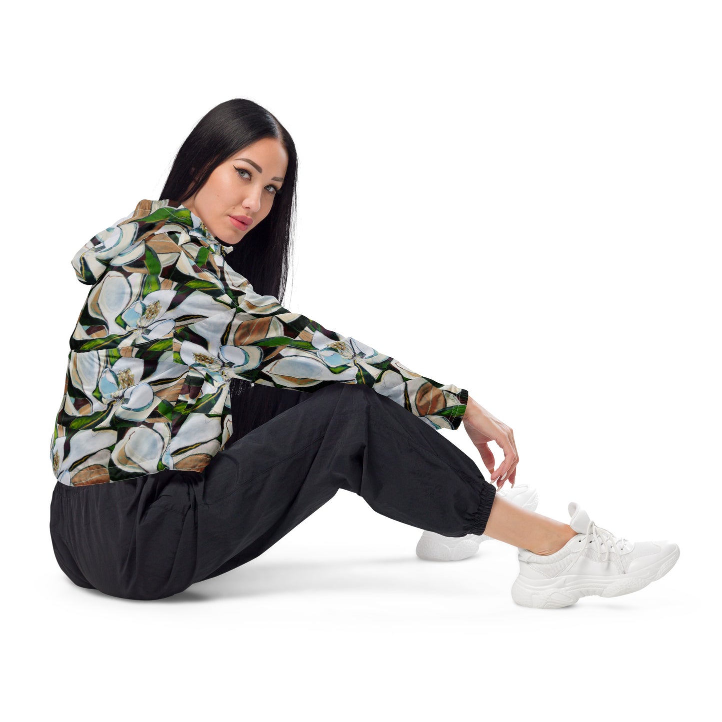 Abstract Magnolia Women’s cropped windbreaker