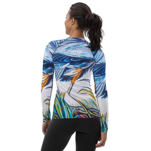 Blue Heron Catching Fish Women's Rash Guard