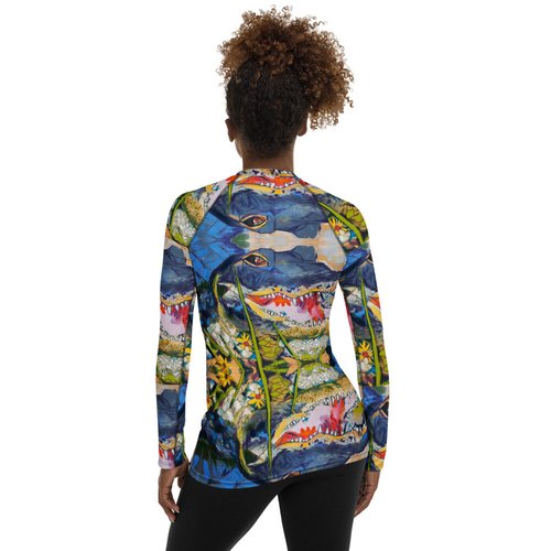 Gator in Wildflowers Kaleidoscope Women's Rash Guard