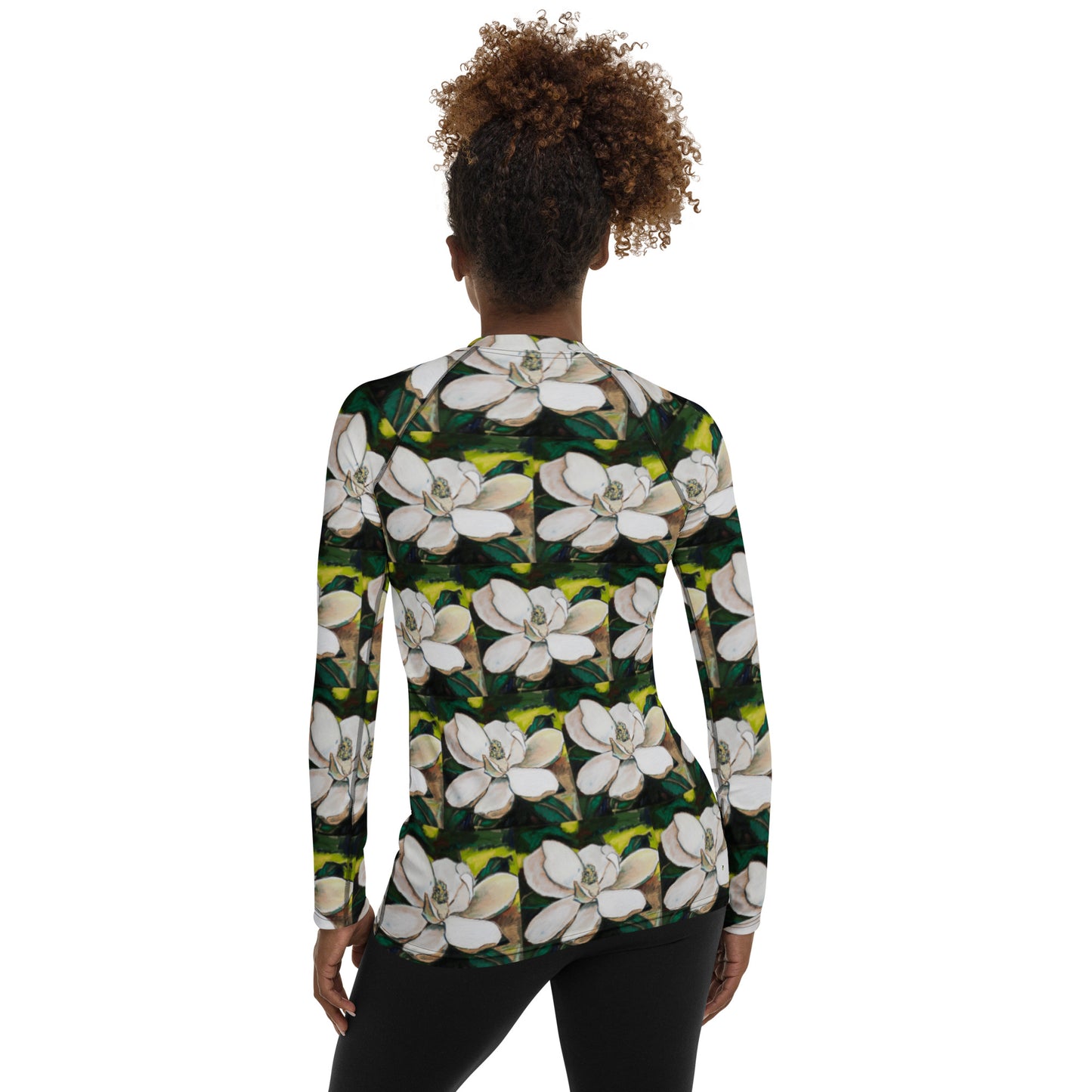 Magnolia on Wood Pattern Women's Rash Guard