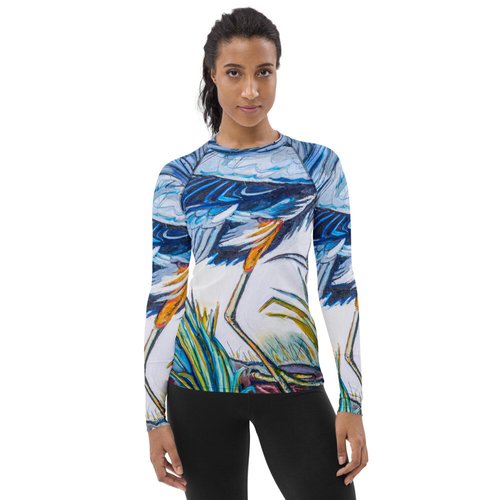 Blue Heron Catching Fish Women's Rash Guard