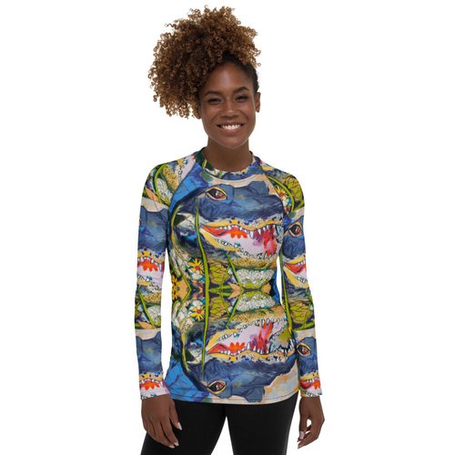 Gator in Wildflowers Kaleidoscope Women's Rash Guard