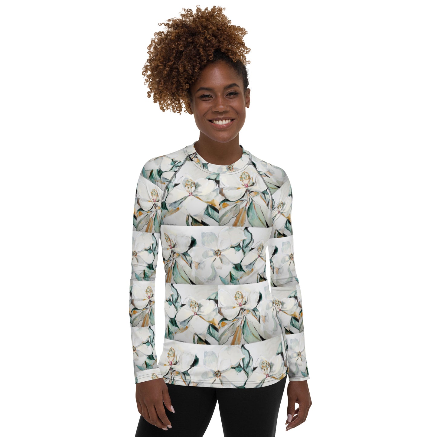 Soft Magnolia Triptych Women's Rash Guard