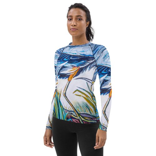 Blue Heron Catching Fish Women's Rash Guard