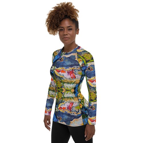 Gator in Wildflowers Kaleidoscope Women's Rash Guard